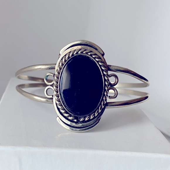 Private Jeweler Jewelry - Silver Cuff Bracelet with Black Stone - Native, Unique